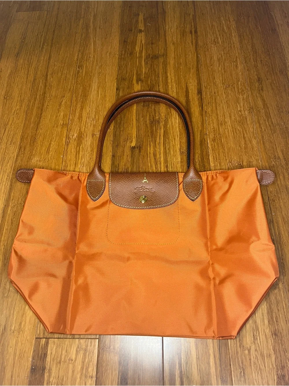 Longchamp Le Pliage Original M Tote Brick Orange PARIS Eiffel Tower stamp NWOT
